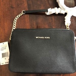 Michael Kors Jet Set Black Leather Crossbody NWT
